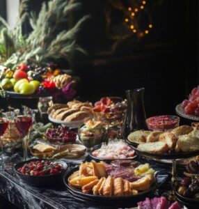 buffet brunch selections on a table