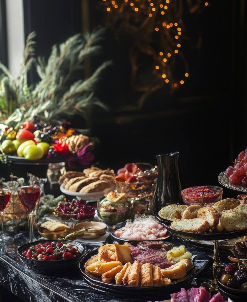 buffet brunch selections on a table
