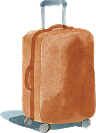 A brown rolling suitcase with a telescopic handle and four wheels, standing upright on a light surface.